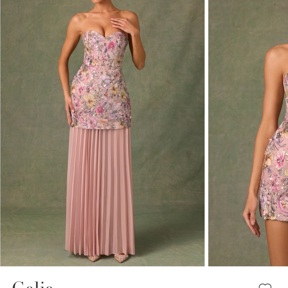 Embellished Convertible Lace-Up Gown in Floral Pink